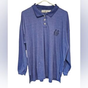 Alyssa Brooke II Vintage Blue Long Sleeve Polo Shirt Womens Size 1X * SEE SPOTS